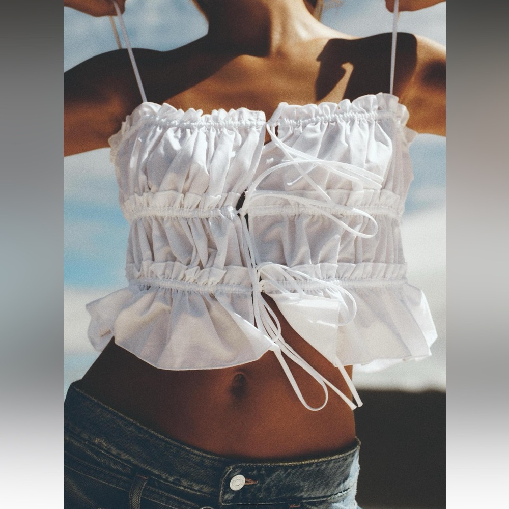 Zara tied poplin top white Medium - Picture 16 of 16